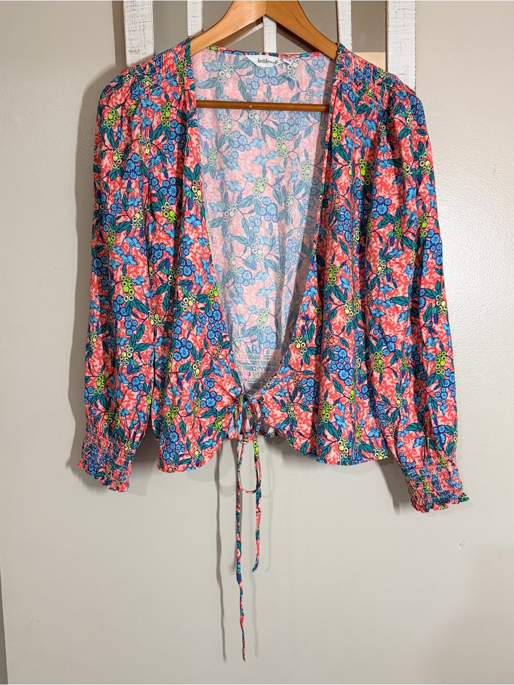 Boho Chic Floral Tie Front Blouse Kettlewell EcoVero Size M Sustainable Vibe